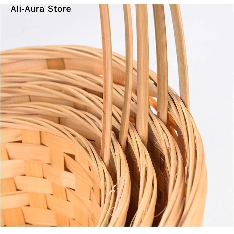 1Pcs Bamboo Hand-Held Flower Basket Multi-Purpose Decorative Storage Basket For Fresh Cut Flowers Artificial Blooms