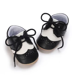 Baywell Newborn Baby Shoes Infant Boys PU Leather Shoes Casual Sneakers Soft Sole Non-Slip Toddler Shoes First Walkers