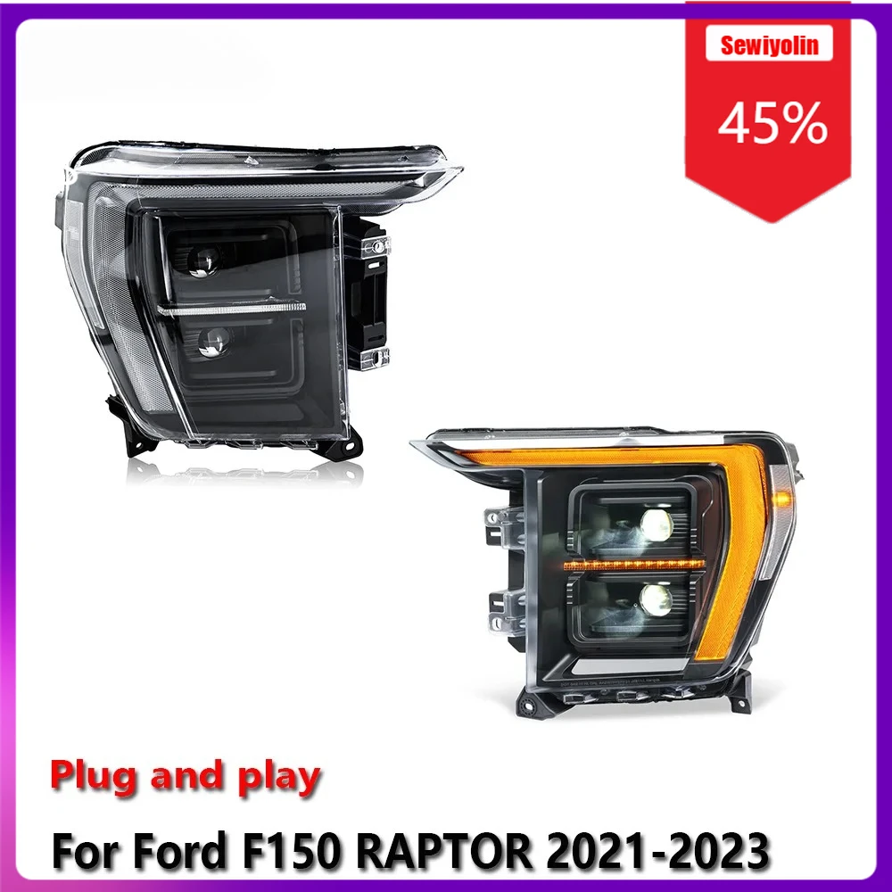 

Sewiyolin Car LED Lamp Headlight Assemblies For Ford F150 RAPTOR 2021-2023 Fog DRL Brake Turn Signal Lamp