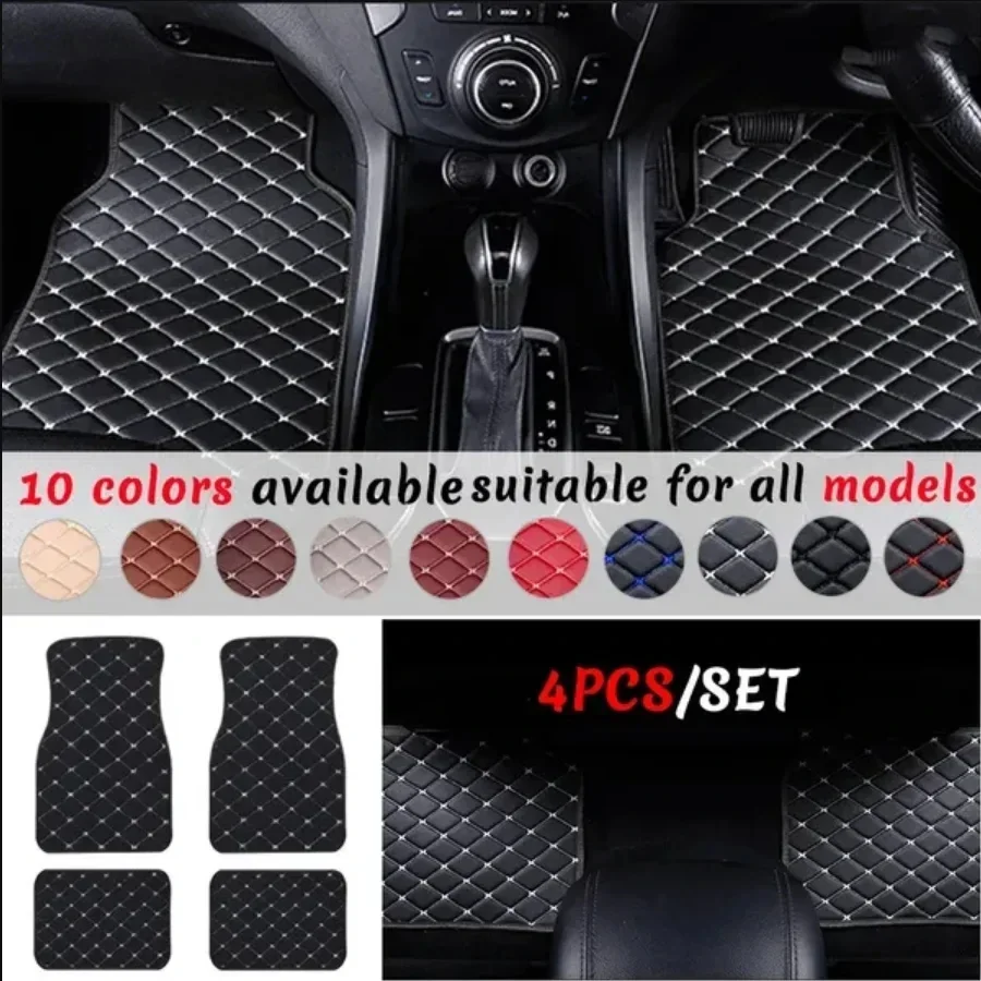 

Car Floor Mats 4PCS Universal PU Leather Waterproof Auto Foot Pad Protector Carpet Front and Rear Mats Set Auto Accessories