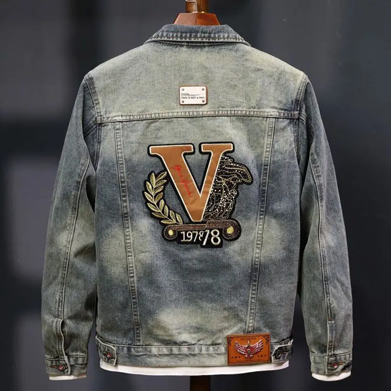 

Роскошная брендовая американская джинсовая куртка, новая весенне-осенняя куртка с вышивкой, красивая куртка-локомотив, ретро синяя