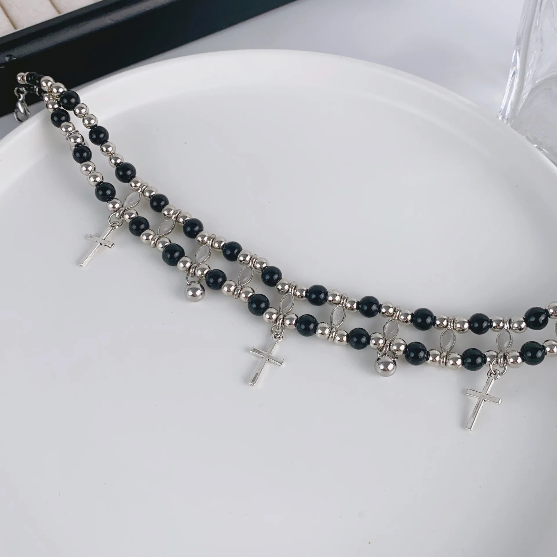 قلادة عصرية على شكل جرس متقاطع حلوة ورائعة للنساء سلسلة ترقوة مكدسة مخصصة #4