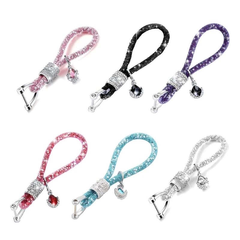 F42F Crystal Car Keychain for Women Glitter for Rhinestone Keychain Ring Strap with Keychain Accessories Car for Key D