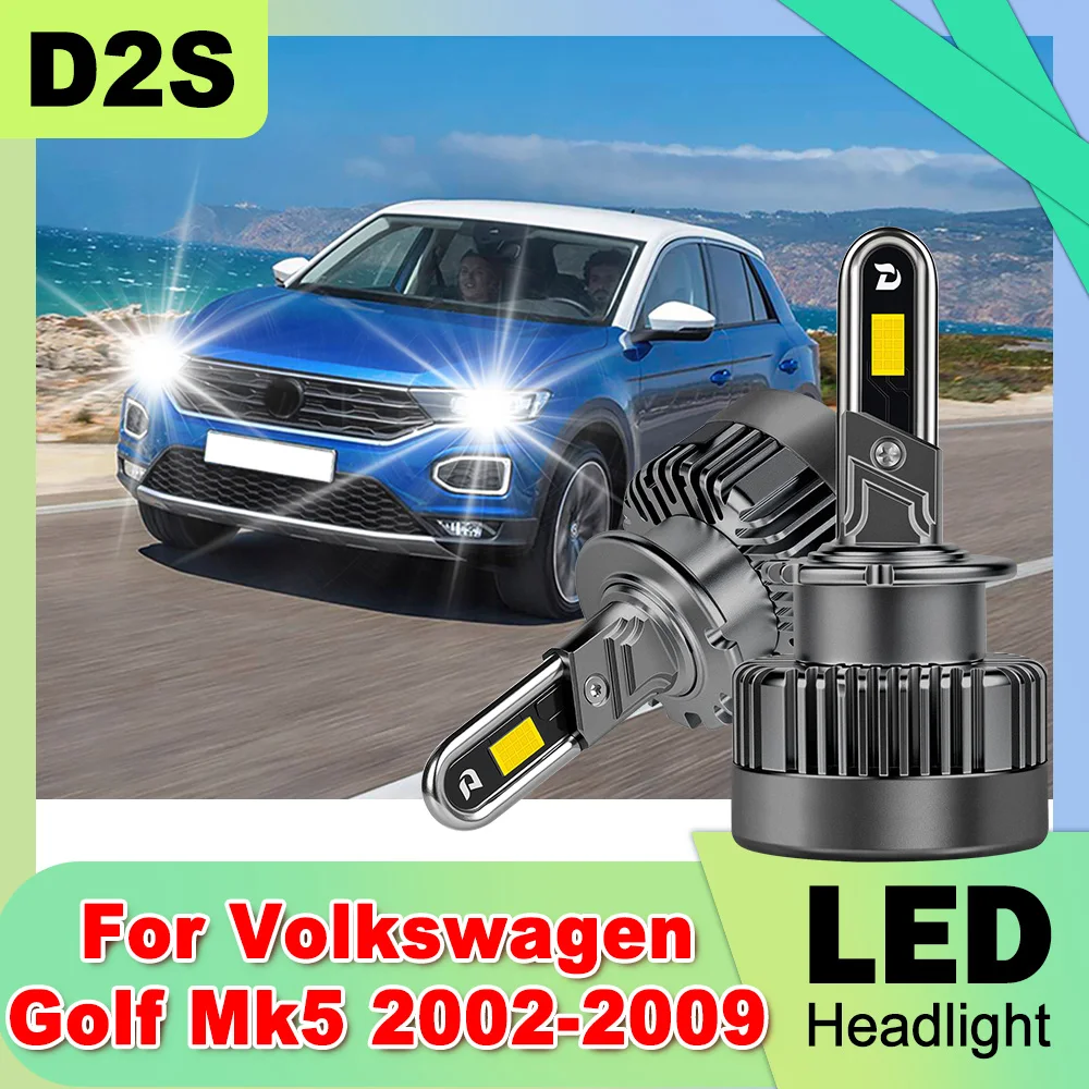 

2 шт. светодиодные ксеноновые фары D2S с вентилятором, дизайн 1:1, 6000K, белый свет, высокая мощность, для Volkswagen Golf Mk5 2002-2009, турбо HID ксеноновые лампы