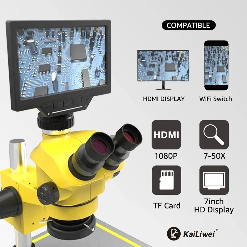 HD Wifi Microscope 16MP USB with 7' LCD Display 7-50X Magnification for PCB Soldering Repair