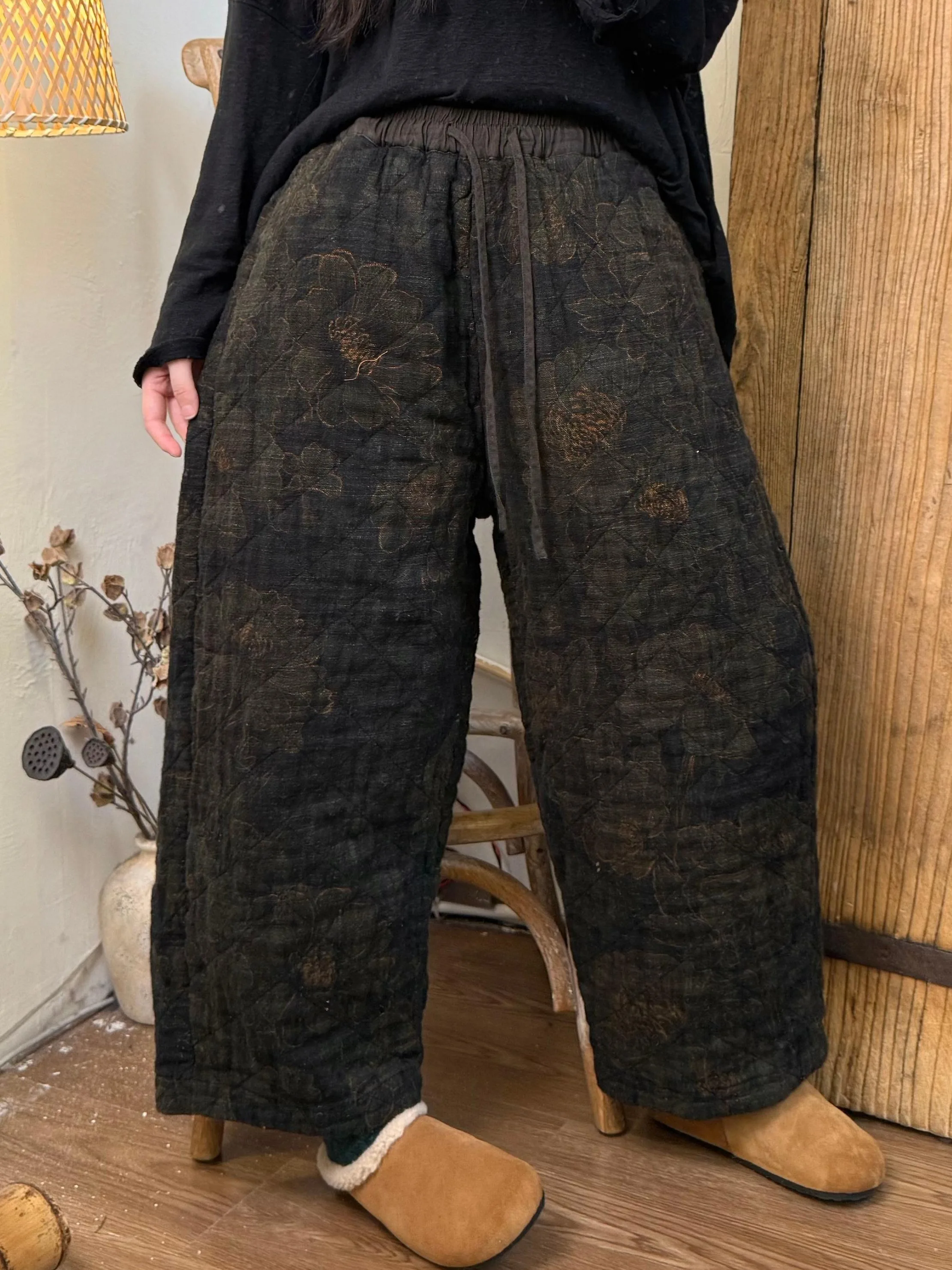 

High Waist Wide Leg Pants Japanese Sle Casual Print Versatile Cotton Trousers for plus Size Women Winter New Arrival