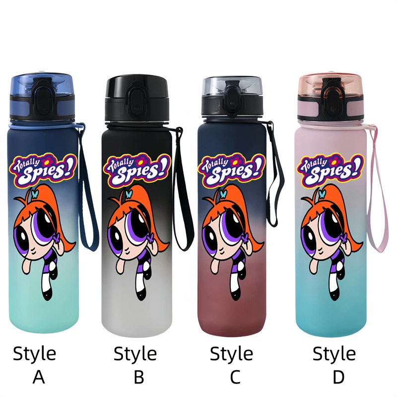 650ML The Powerpuff Girls  Anime Characters Water Cup Portable Children's  Outdoor Large Capacity Plastic Antidrip Water Bottle