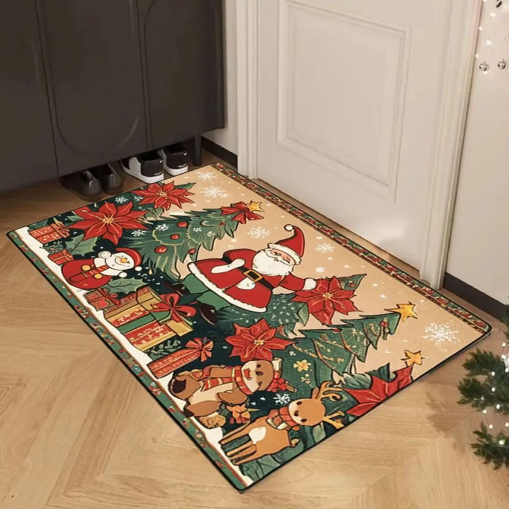 New Polyester Christmas Mat Non-Slip Printed Xmas Doormat Santa Claus Outdoor Carpet Living Room