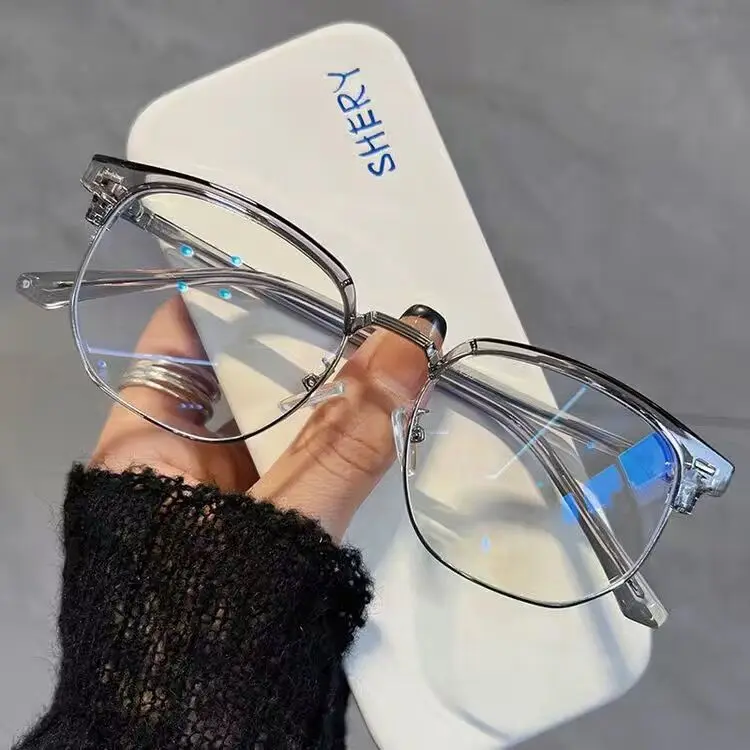 Fashion unisex square Plain glasses for men women Metal frame glasses polygon eyeglasses Gentle Black anti blue light glasses