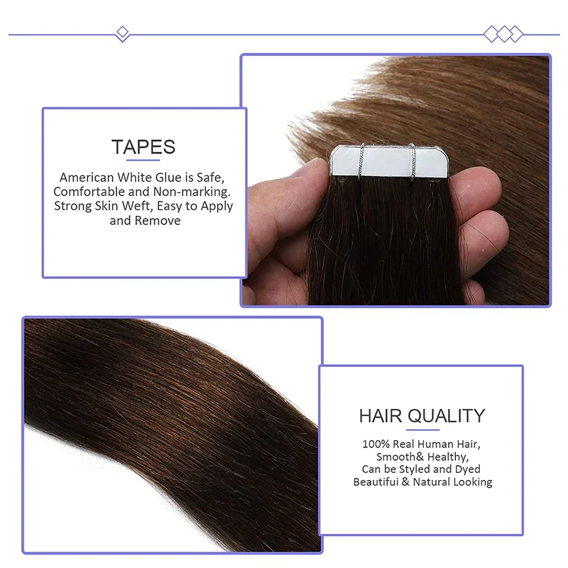 Hair Extensions Tape In Echt Mensenhaar 14Inch Chocoladebruin Menselijk Haar Dikke Uiteinden Tape Ins Recht Remy Haar 20 Stuks #4