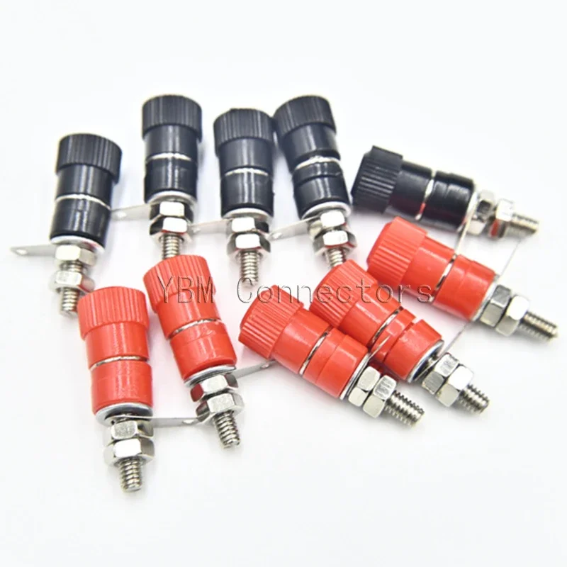 10pcs/lot Red Black 4mm Banana Plug Jack Socket Nickel Plate Binding Post Terminal Connector for Audio Amplifier Speaker Cable