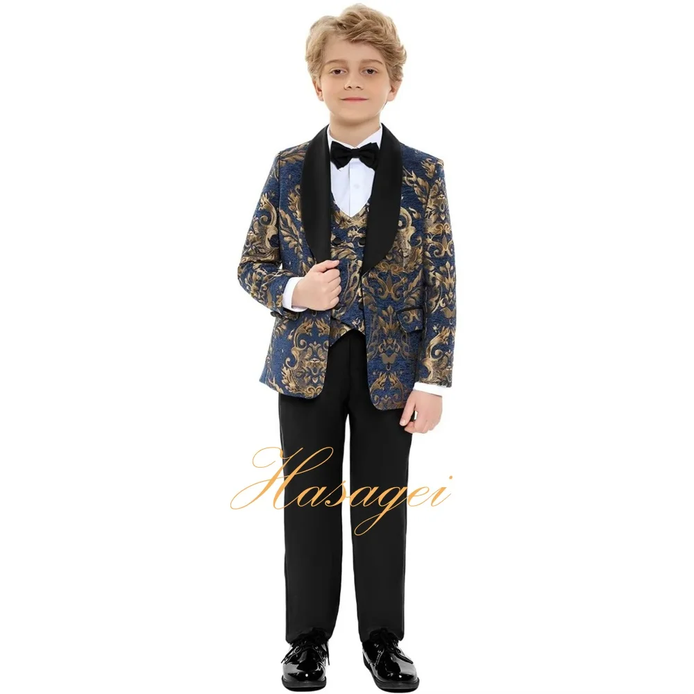 Formal Boys Suit 3 Pieces Set Paisley Jacquard Blazer Vest Pants Slim Fit Tuxedo for Wedding Party Kids Suits
