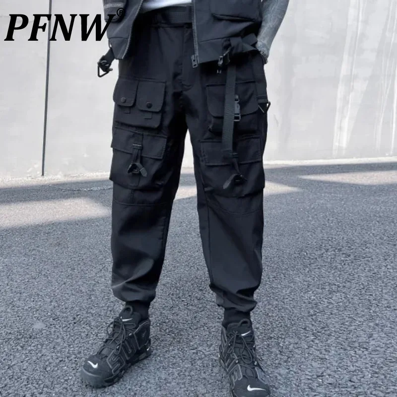 

PFNW Dark Style Men's Pants Three-dimensional Multi-pocket Straight Binding Leg Solid Color Male Trosuers Darkwear 12A8140