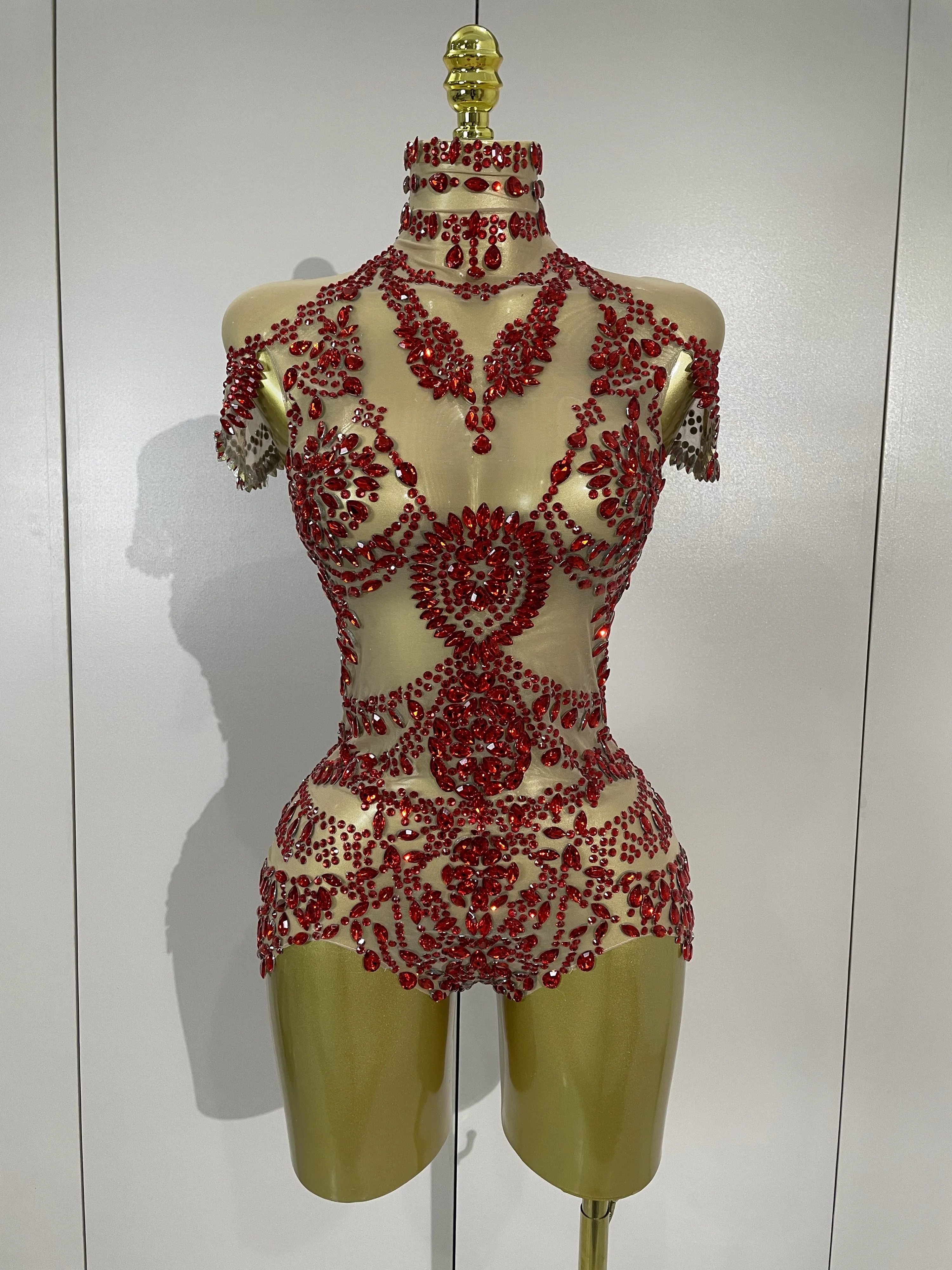 

New Sexy Stage Costume Luxury Rhinestones See-Through Sheath Bodysuits Evening Party Nightclub Singer Dancer Performance Wear