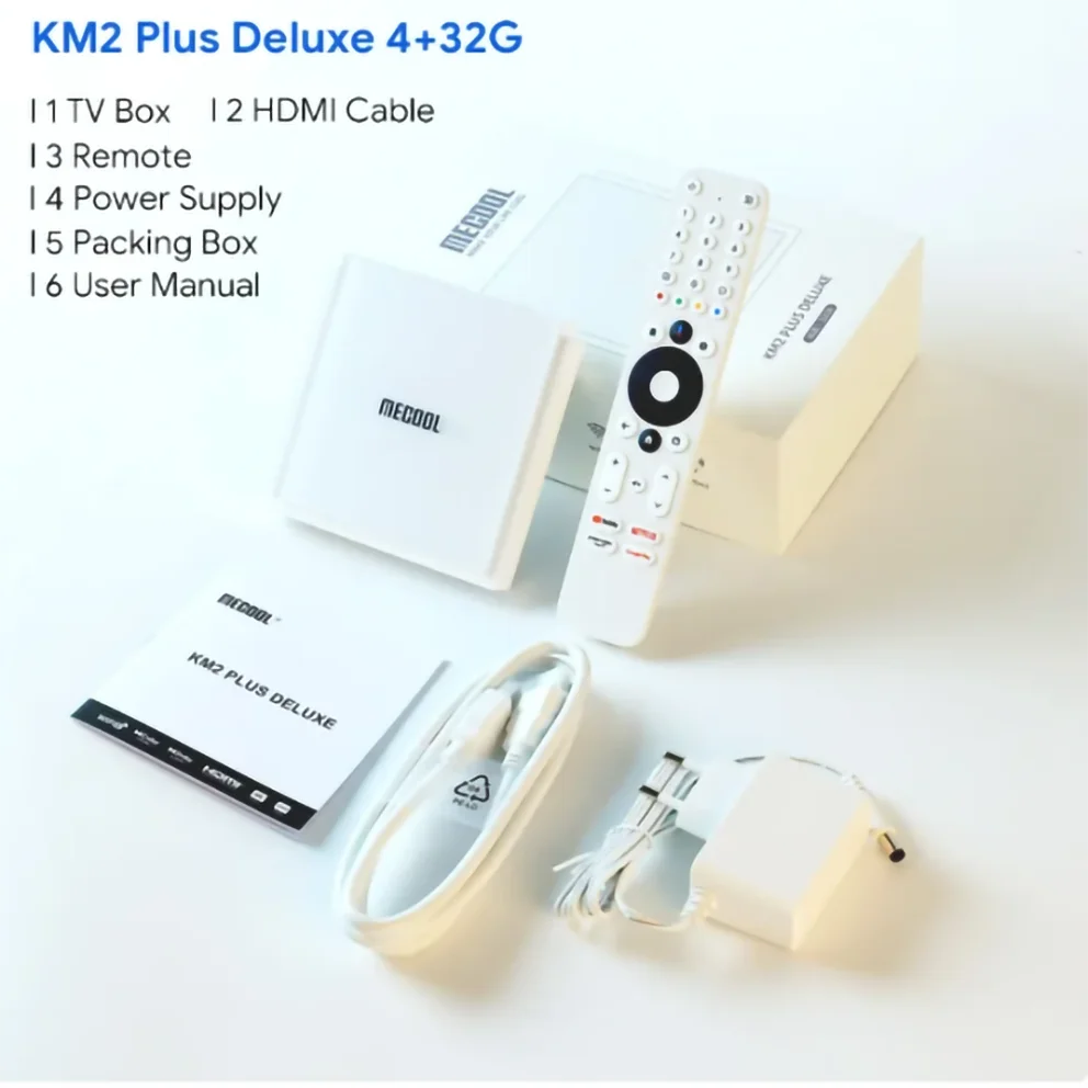 MECOOL KM2 Plus Deluxe Android TV Box с сертификатом Netfilx 4K Doby Atmos/Doby Vision 4 + 32G WiFi6 1000M LAN BT5.0 Медиаплеер