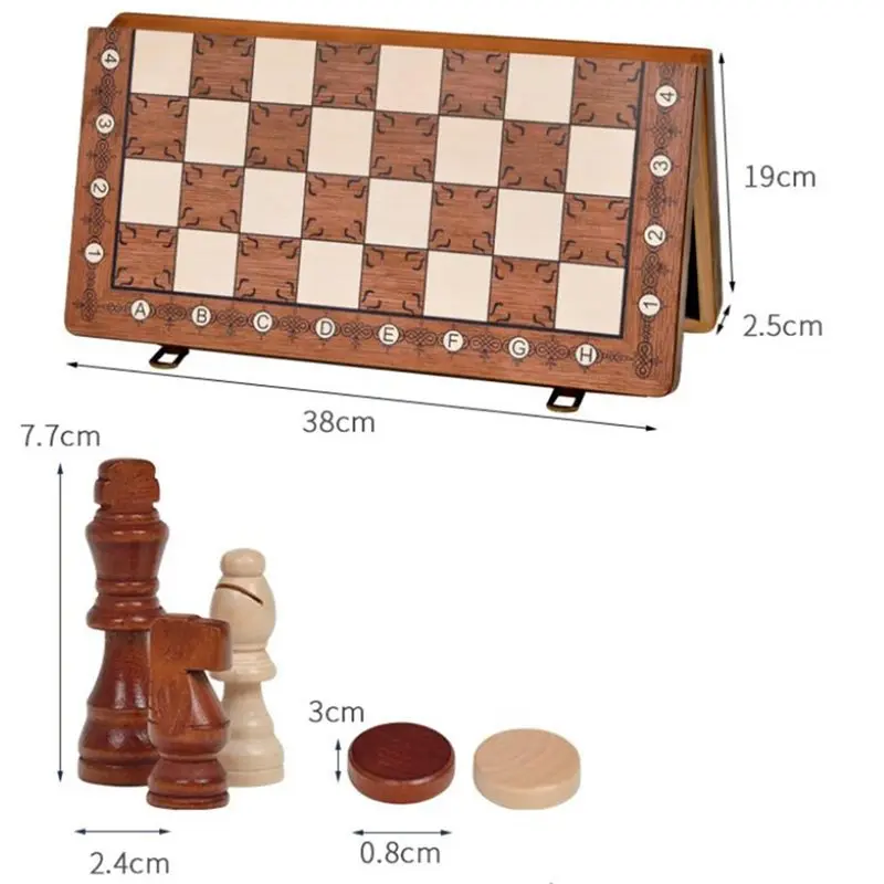 【SPECIAL】2-In-1 Foldable Magnetic Wooden Chess & Checkers Set Portable Storage Board Tabletop Chess Checkers Combo