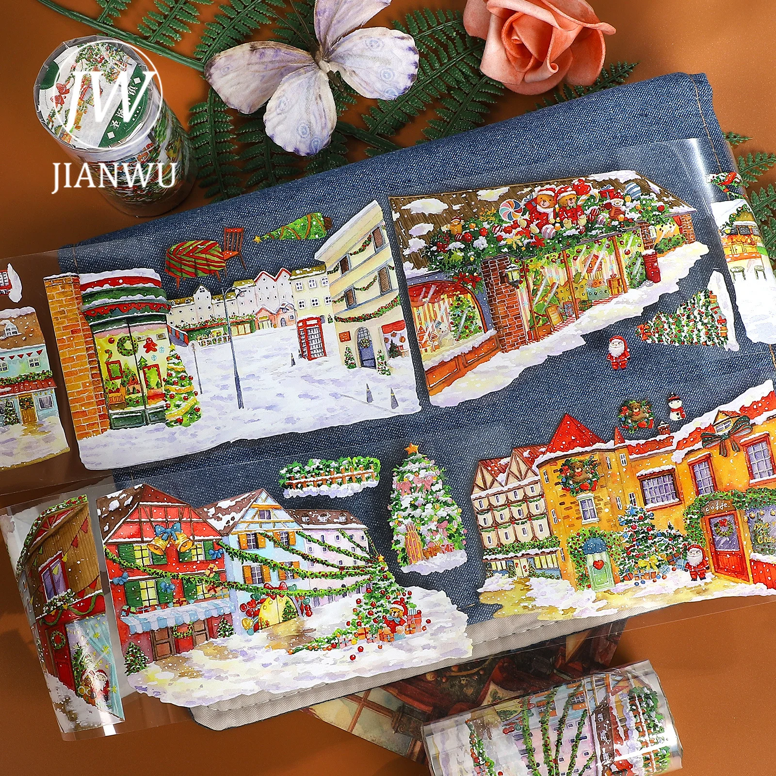 Jianwu 80mm * 5m vintage natal cidade festival paisagem material colagem scrapbooking pet fita criativa diy diário papelaria