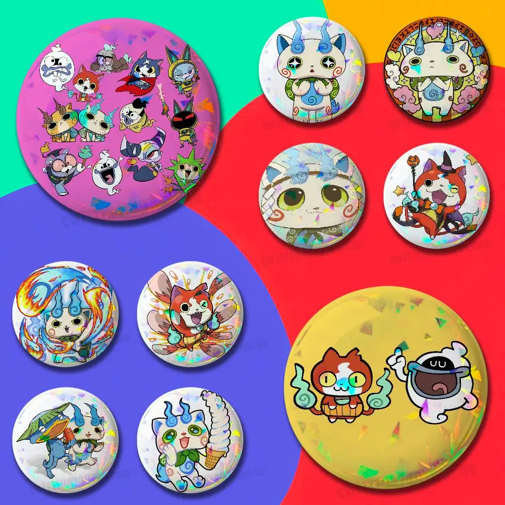 For Yo-kai Watch Jibanyan Komasan Badge Cover Custom Pin Insignia Emblem Round 32mm Button Hats Laser Film