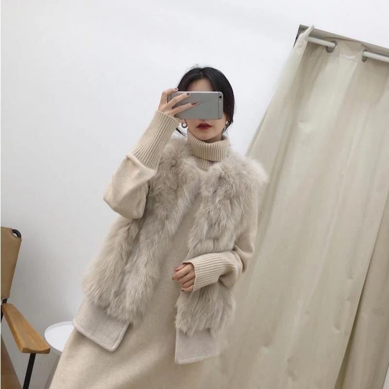 Autumn Winter New Fashion Women’s O-neck Sleeveless Casual Trendy Elegant Luxury Simple Basic Faux Fur Coats Female Clothes Tops