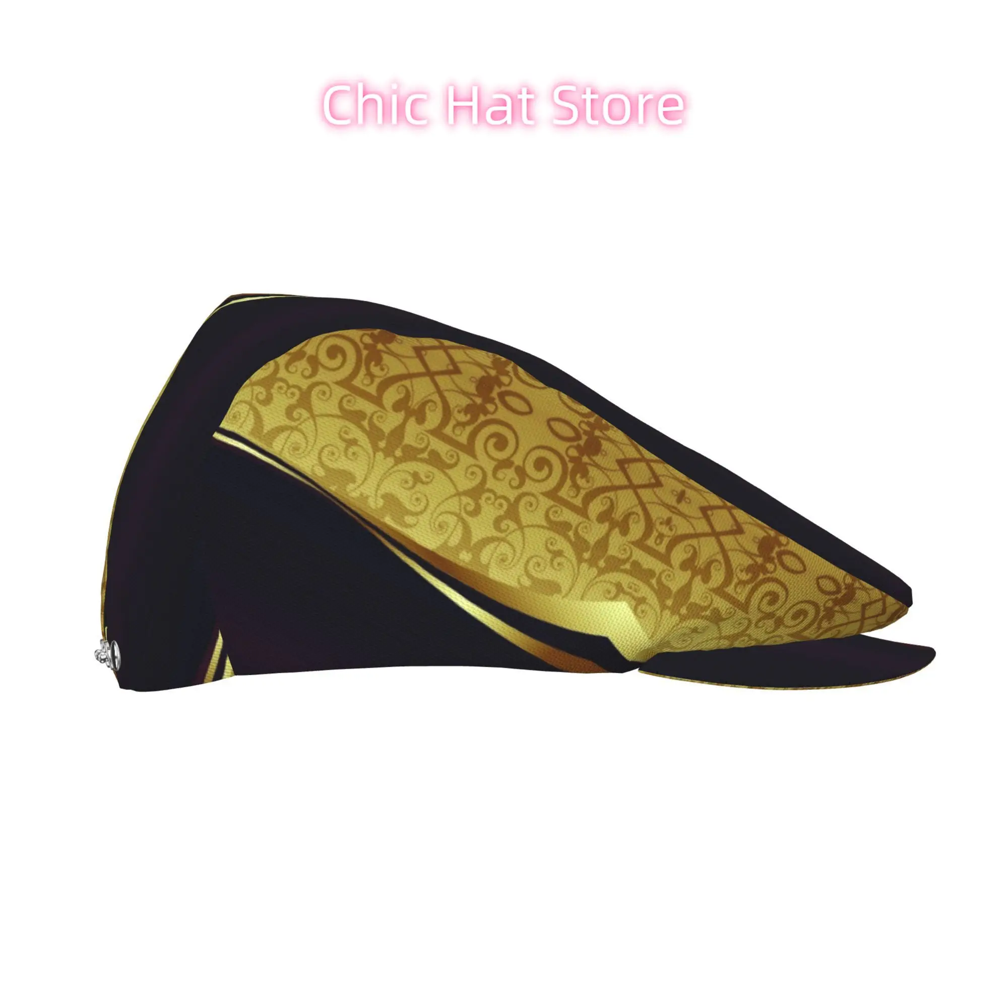 1pc of Golden And Purple Scroll Design Flat-Top Hats Suitable for Both Men And Women, Including Newsboy Caps, Berets, Irish Hats