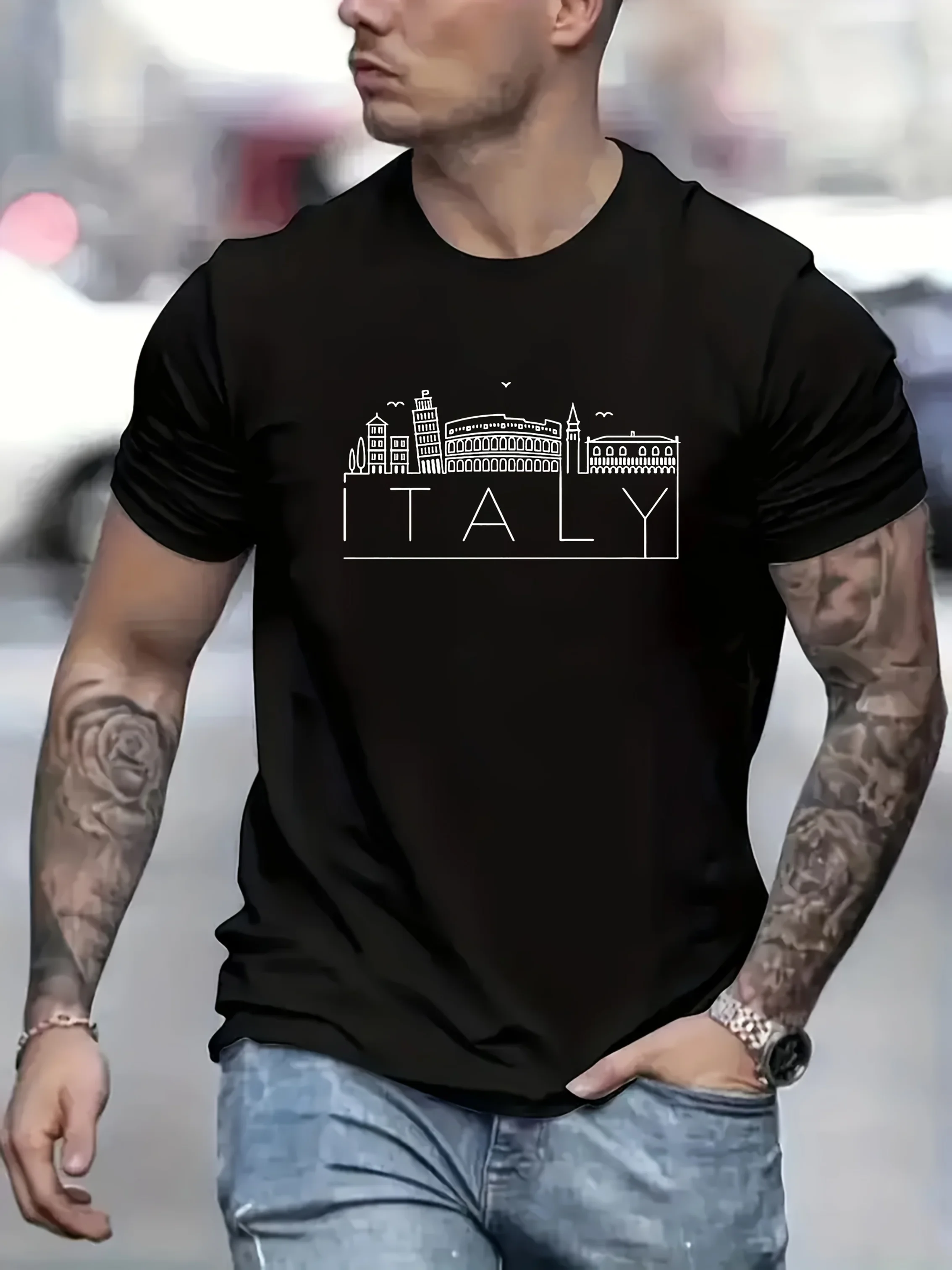 

Men's Italy City Print T-Shirt, Short Sleeve Crew Neck