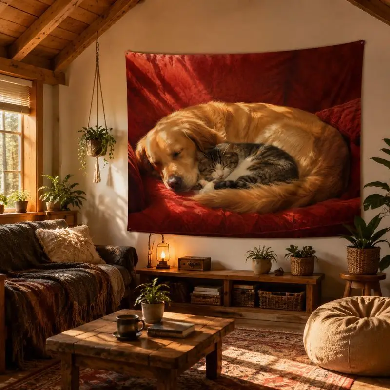 VIKAMA Cute Pet Wall Tapestry Winter Puppy Healing Landscape Wall Hanging, Soft Fabric for Living Room Bedroom Home Decor