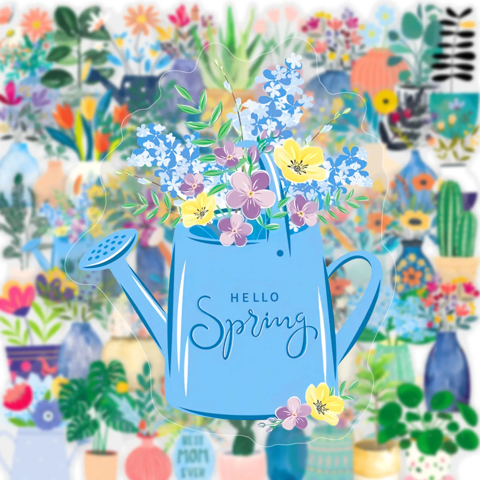 50 Uds maceta de dibujos animados impermeable transparente maceta pegatinas de plantas decoración cuaderno móvil maleta para guitarra juguetes de grafiti