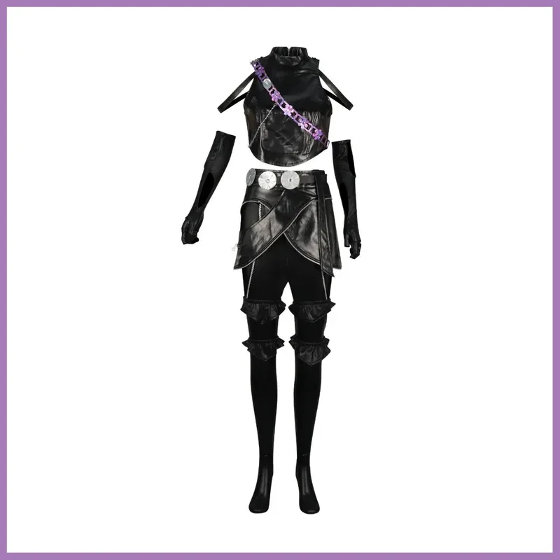 アニメ映画 KPop デーモンハンターズ ゾーイ コスプレ衣装 ブラック PU コート ユニフォーム フルセット ウィッグ 女性 セクシー カーニバル ハロウィン スーツx;2'a