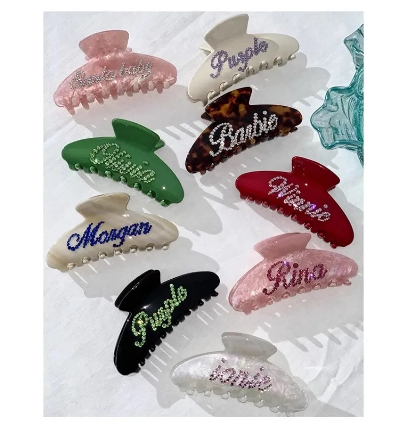 Private name customization DIY grab clip double-sided zircon hair clip shark clip back of head hair grab headband