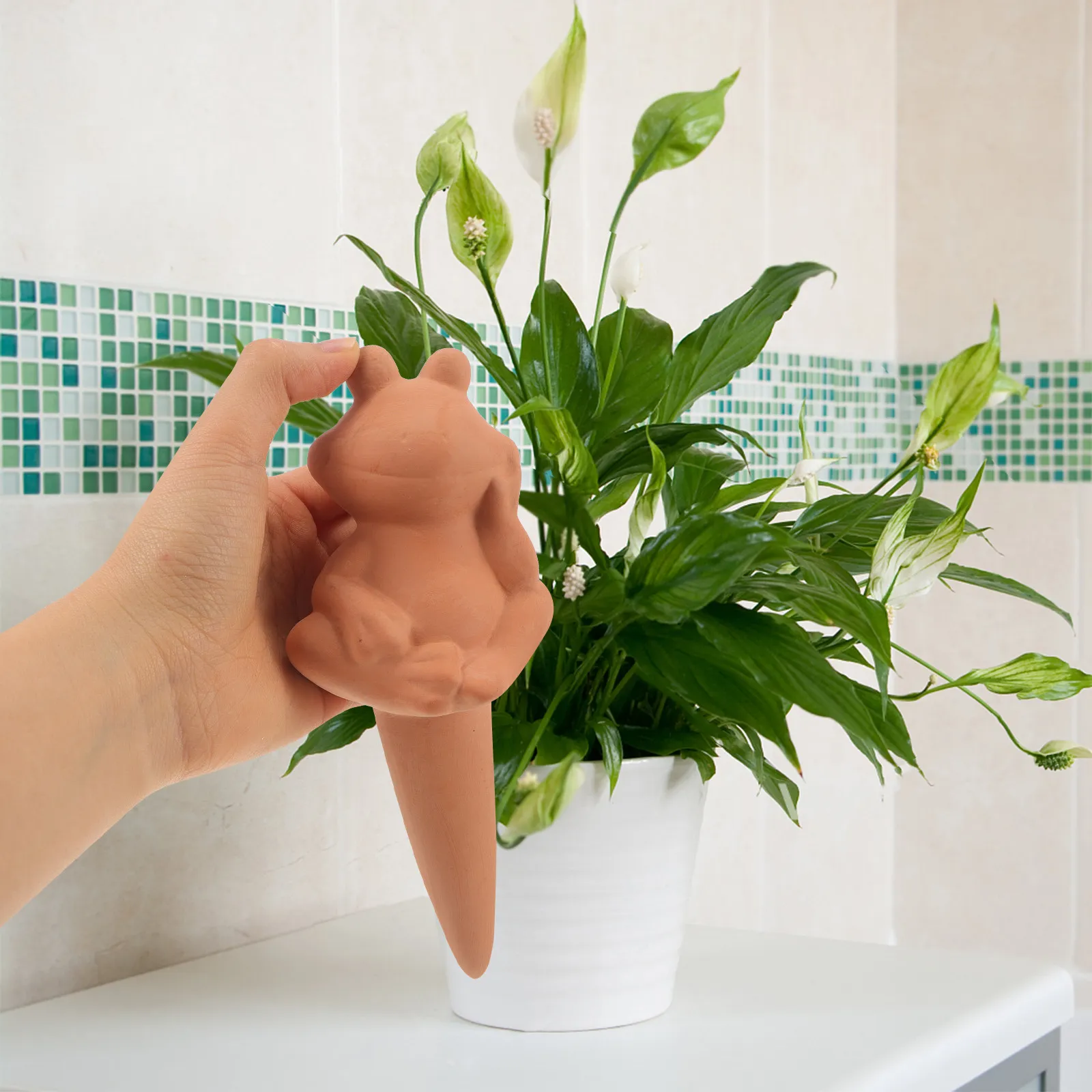2Pcs Automatic Watering Spike Red Pottery Cartoon Shaped Plant Waterer Drip Irrigation Device Indoor Outdoor Gardening