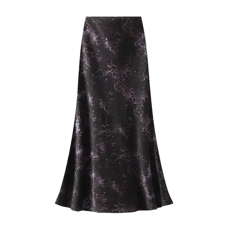 New 2025 Women's Leopard Print Elegant Satin Long Skirts  Fashion Summer High Waist Casual Office Lady Party Skirt