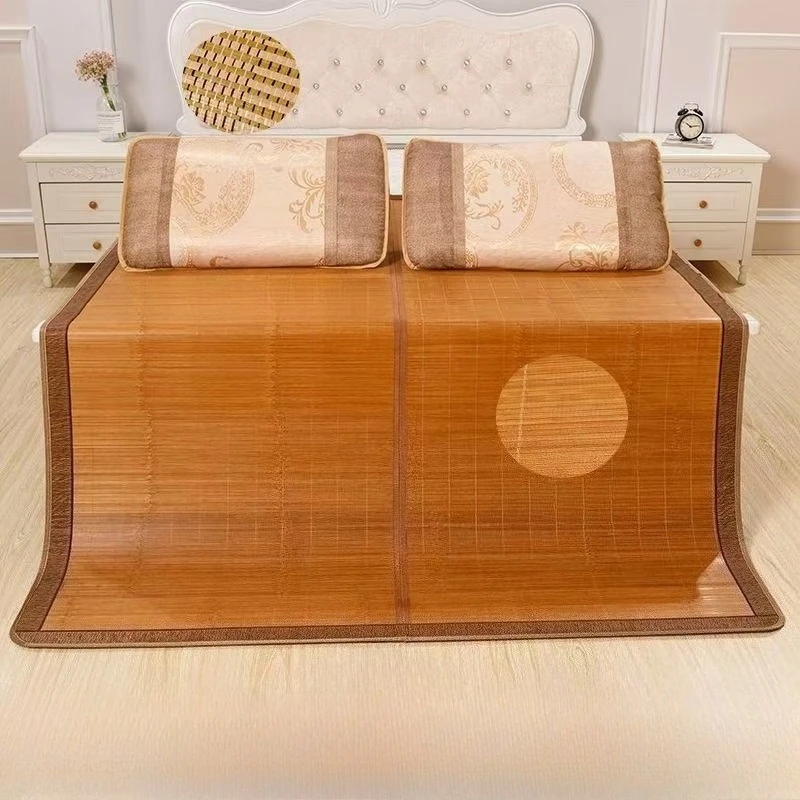 Double Sided Bamboo & Grass Cooling Mat Foldable for 1.8m 1.5m 0.9m Bed Student Dorm Home Use Summer Breathable Lightweight