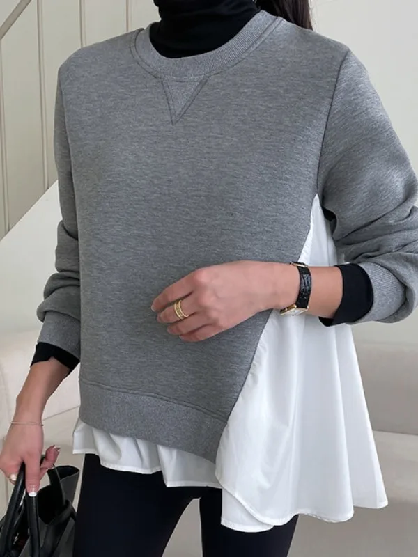 Thiened Patchwork rétro Sweat polyvalent Dongda Gate INS petite ence trajet Sle Long Sve col haut à capuche