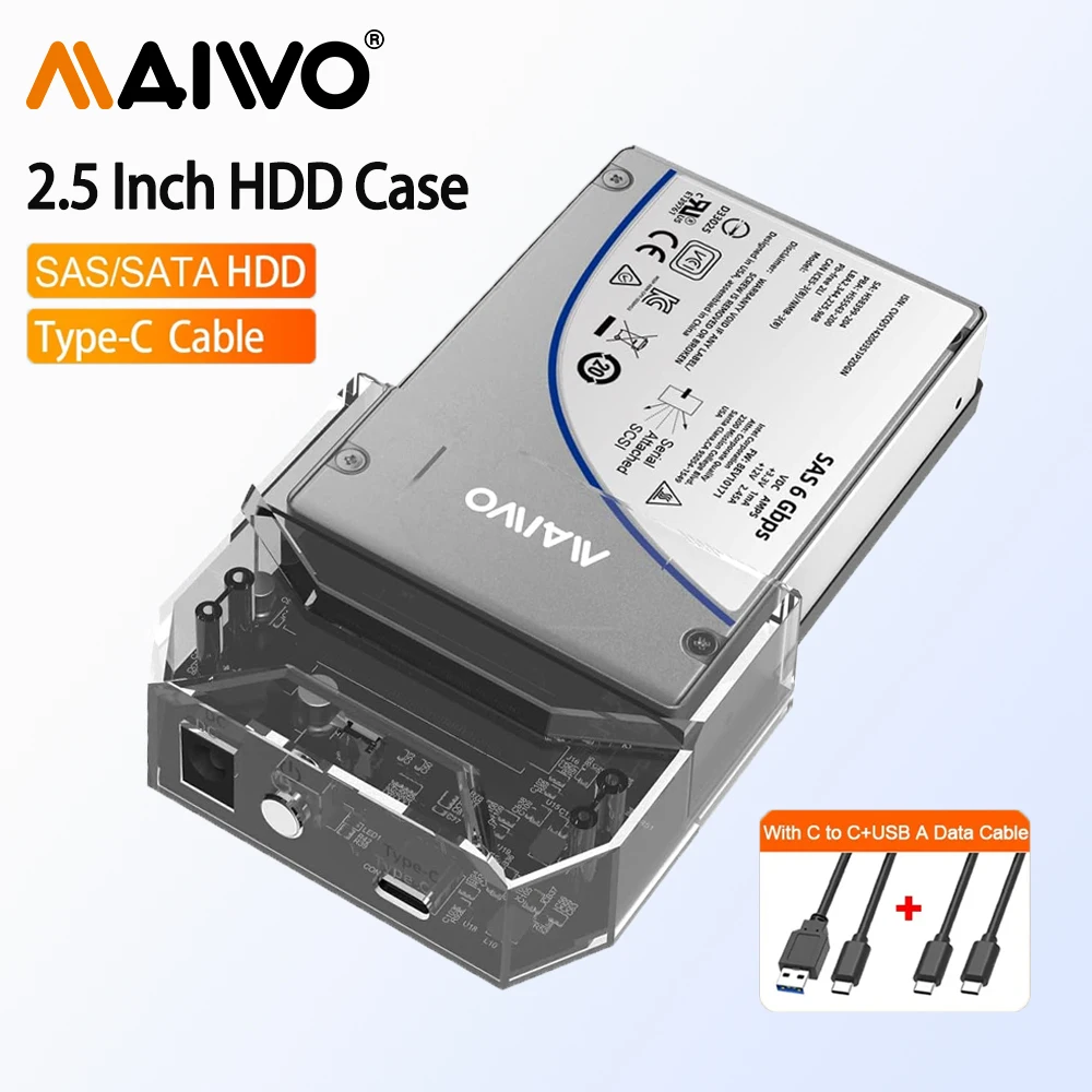 

MAIWO 2.5 inch SAS/SATA Hard Drive Docking Station with 6TB Cpacity Expansion SSD External Hard Drive Box 12V-3A Power Supply