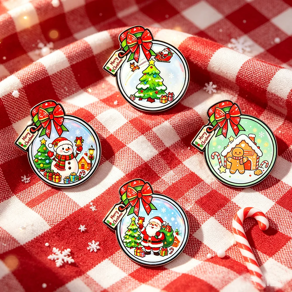 4Pcs Christmas Enamel Pin Santa Claus Snowman Gingerbread Man Metal Lapel Badge Backpack Clothes Decor Xmas Holiday Jewelry