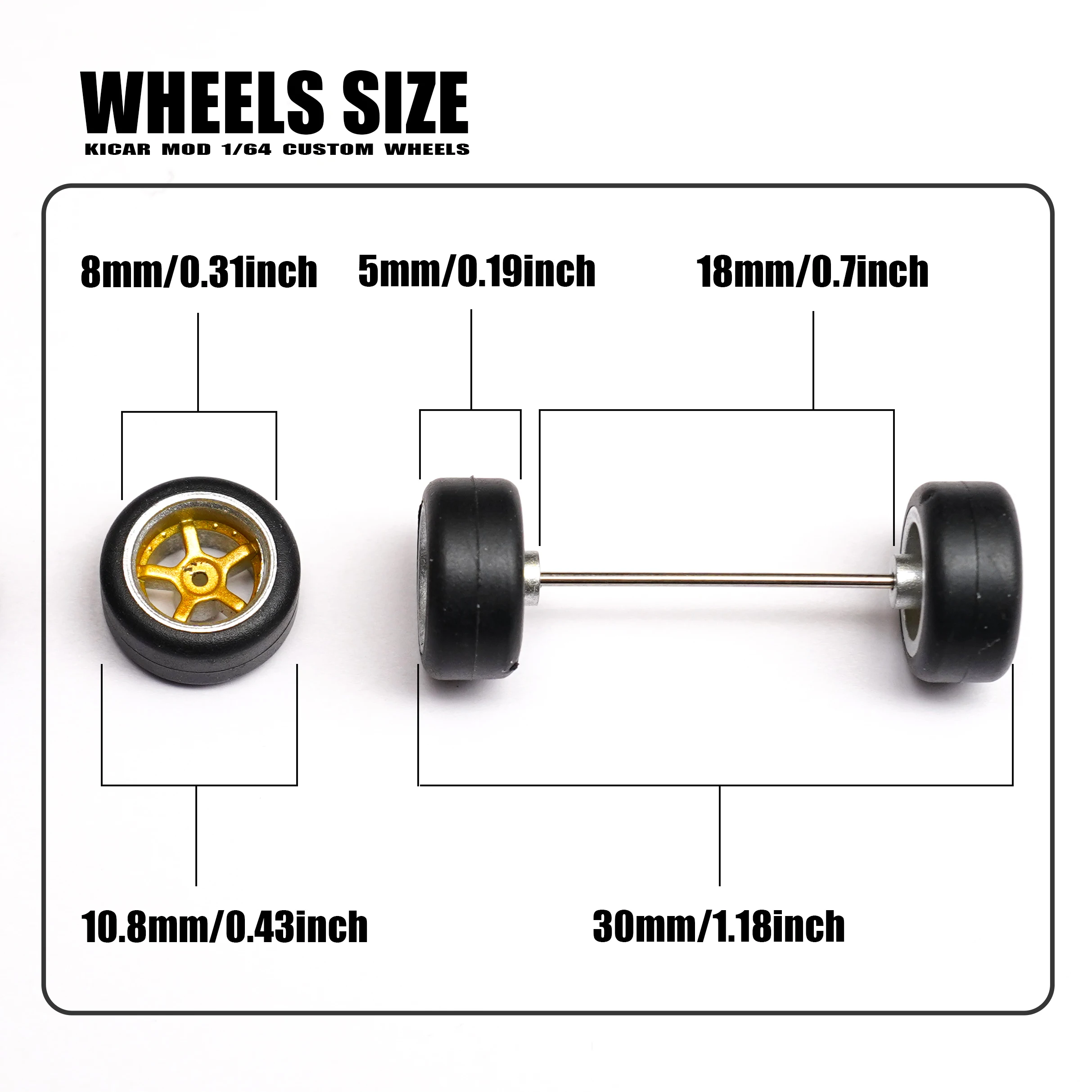 1/64 Model Car Silver & Grey Wheels with Fixed Rubber Tires Comes with Rivets for Diecast Model Cars