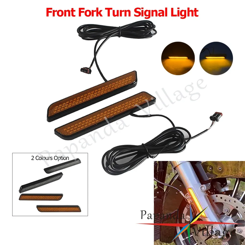 

Мотоциклетные светодиодные передние указатели поворота с вилкой, глянцевая черная отделка, янтарный светодиод двойной интенсивности для Harley Electra Glide 2014, позже