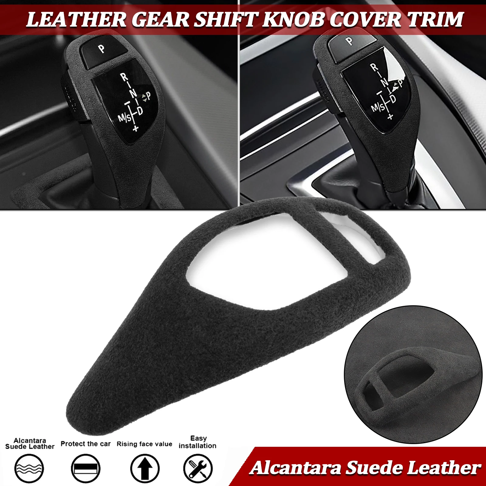 

BLACK Alcantara Suede Gear Shift Knob Cover Trim For BMW 1 3 Series 2012-2019 / 2 Series 2014-2019 / 3 4 Series GT 2013-2019