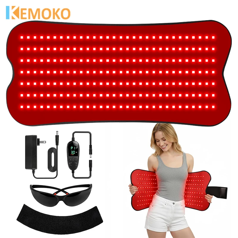 Infrared Red  LED Light Therapy Belt Heating Pad Dual Chip 210 LEDs 660nm&850nm Wearable for Whole Body with Remote Control