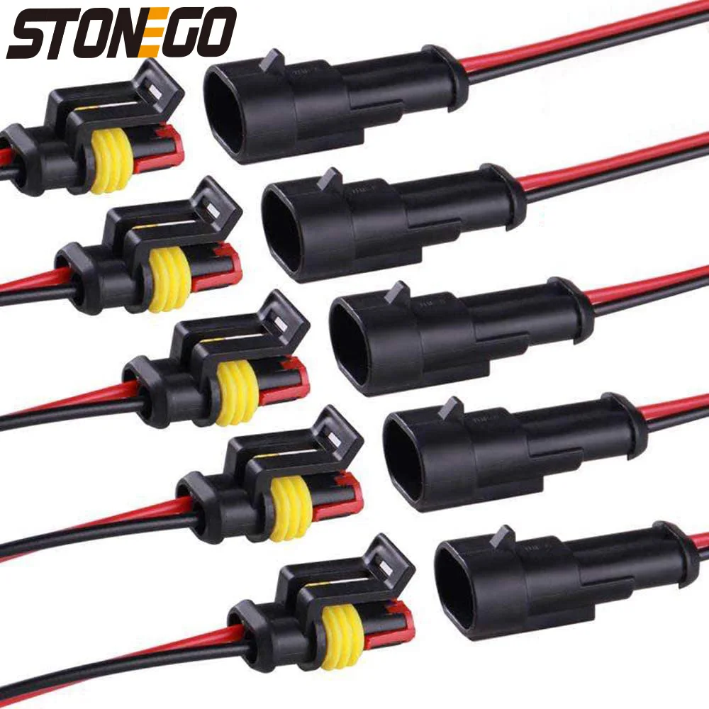 STONEGO Waterproof 2-Pin Electrical Connectors with Wire - 5/10 Pairs - for Car, Motorcycle, Scooter, Marine Use