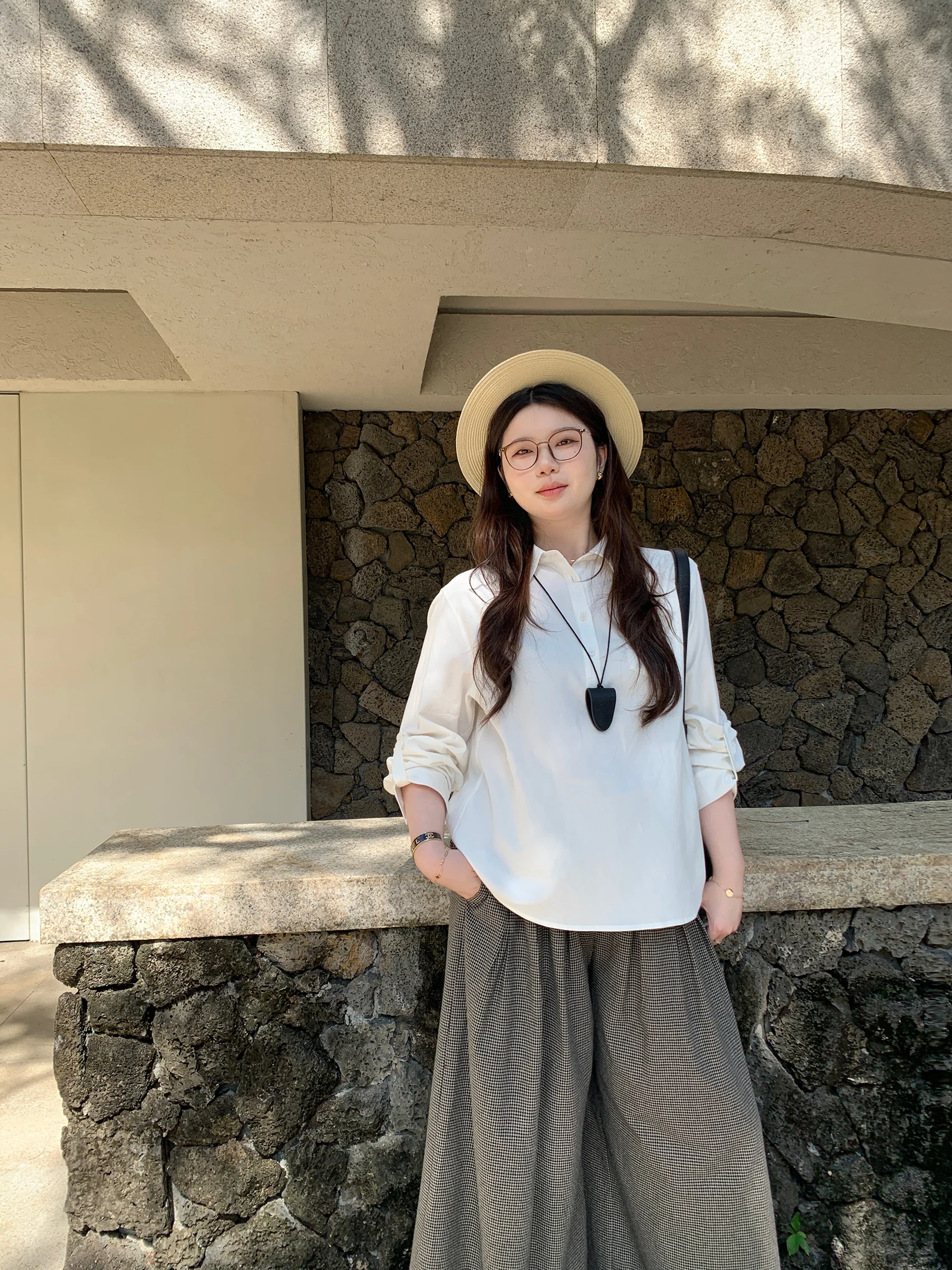 

White Cotton Long Sve irt M5T6 Micro Plump nt Commuting Sle Premium Feel Loose Fit Women's Busin irt