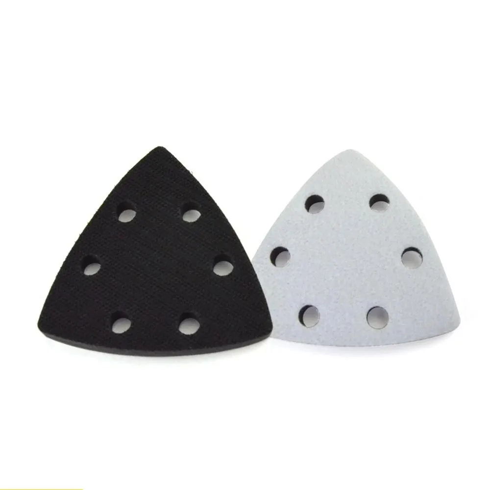 1 pçs 90mm almofada de interface macia 6 buraco gancho & loop disco de lixar almofada de apoio polimento ferramenta de moagem para lixadeira triângulo