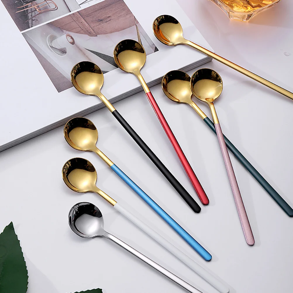 

8Pcs Long Handle Coffee Spoons Stainless Steel Dessert Cake Spoons Elegant Design Shiny Mirror Polishing Everyday Use
