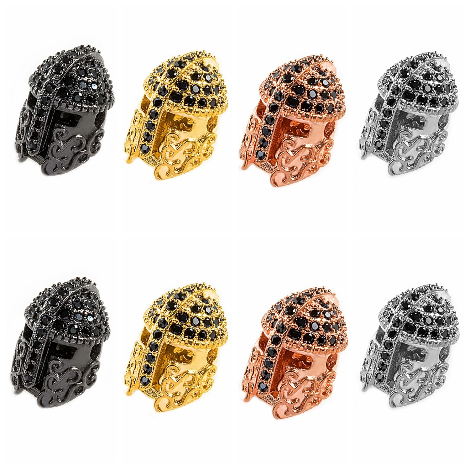 8PCS Knight Helmet Space Beads for Making Jewelry Bracelet Metal Brass Micro Pave Crystal Geometry  CZ Rhinestone Accessories