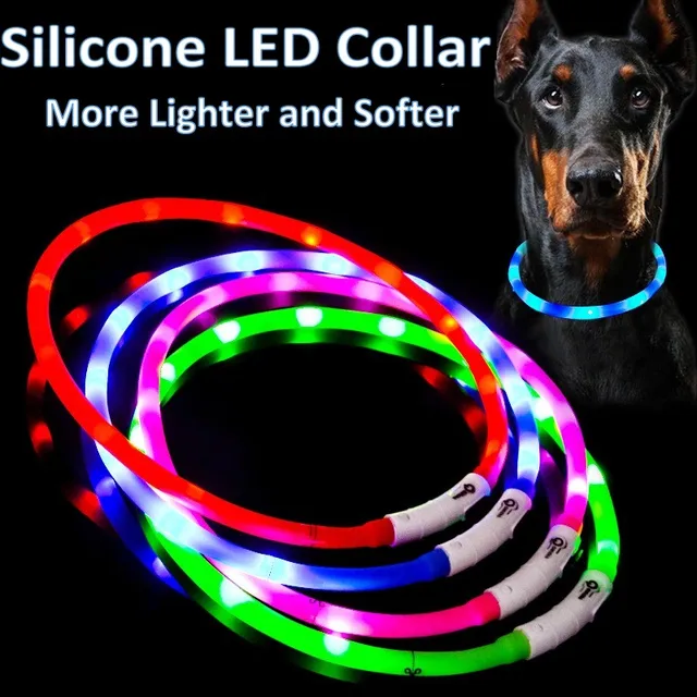Silikonowa obroża LED dla psa z możliwością ładowania 3 tryby pracy Więcej zapalniczki Maks. 70 cm Bezpieczeństwo w nocy Migająca obroża zapobiegająca zgubieniu