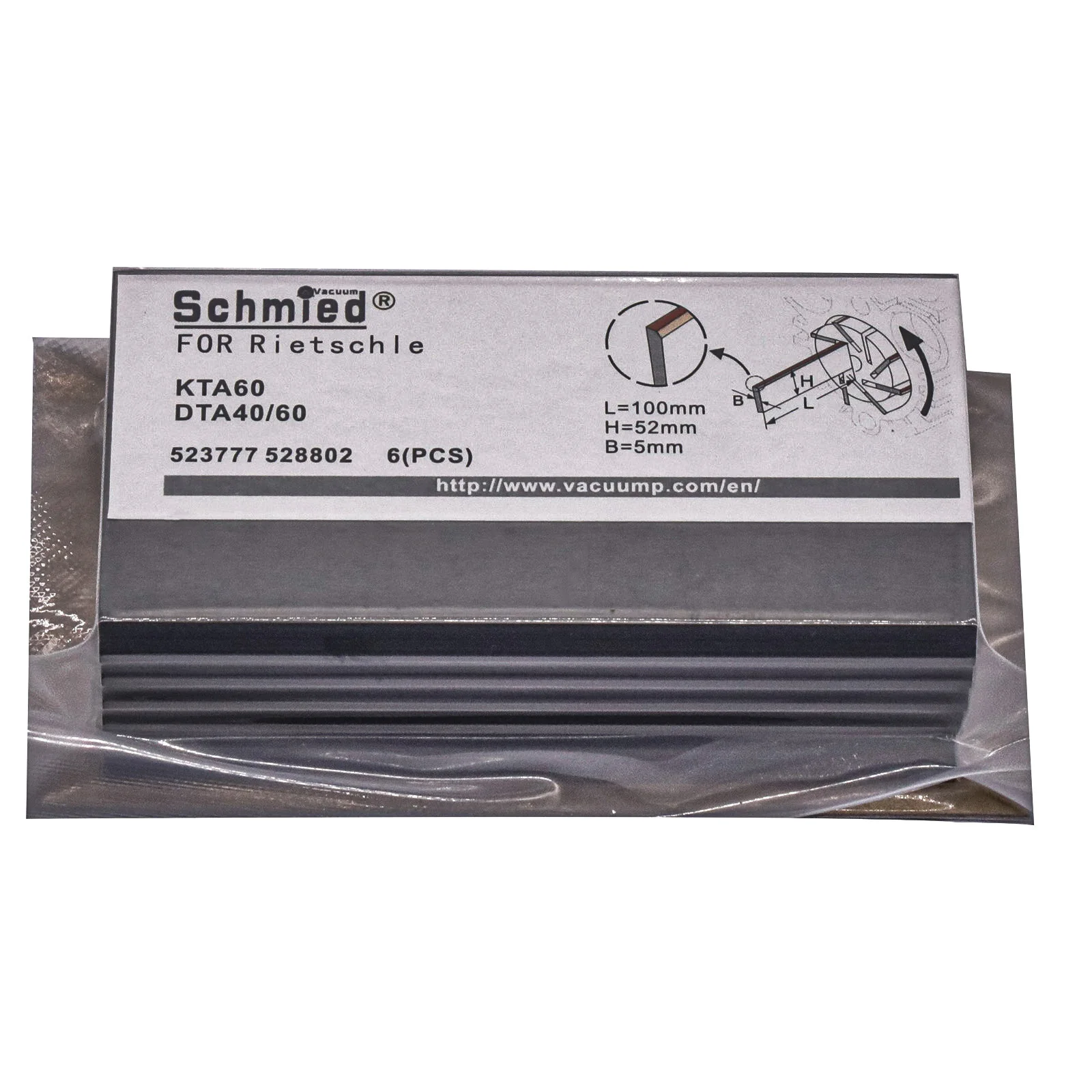 6 uds paletas de carbono 523777 528802 para bomba de vacío Rietschle DTA40, DTA60, KTA60 100-52-5mm