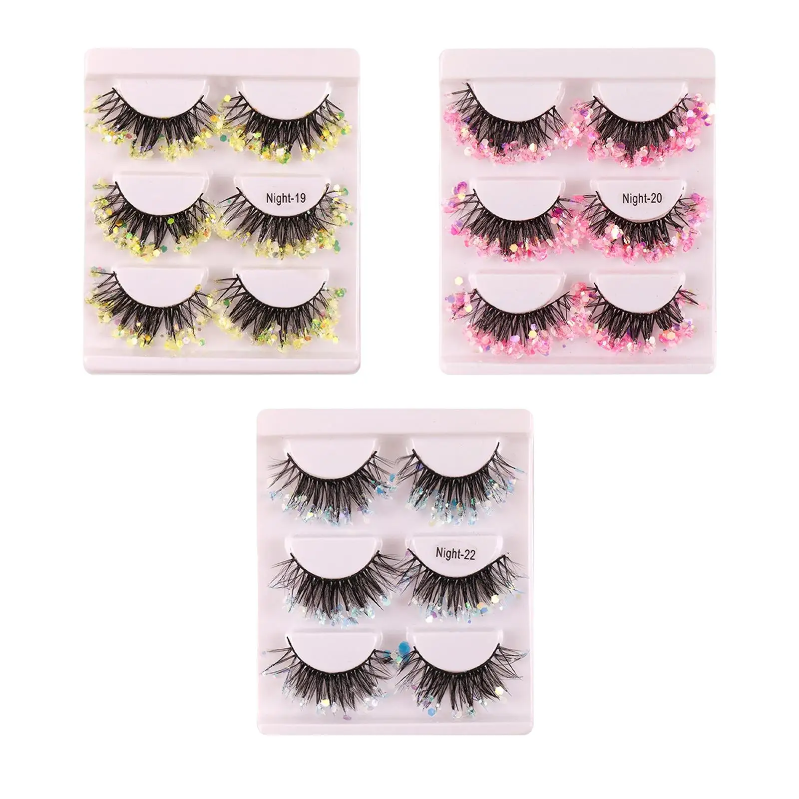 3 Pairs Luminous False Eyelashes Shining Color Colorful 3D for Cosplay