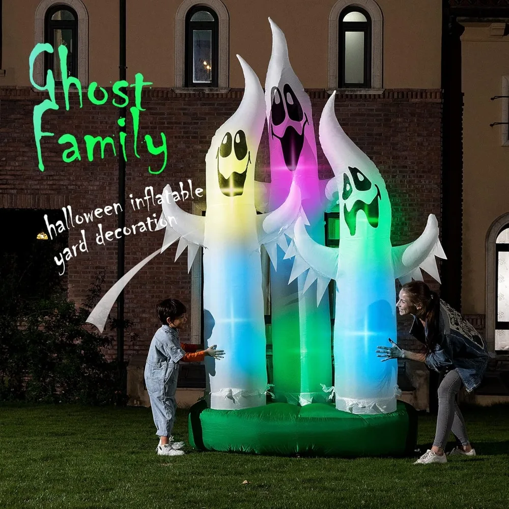 VIVOHOME 10FT Halloween Inflatable Yard Decor, Colorful Ghost Family of 3,