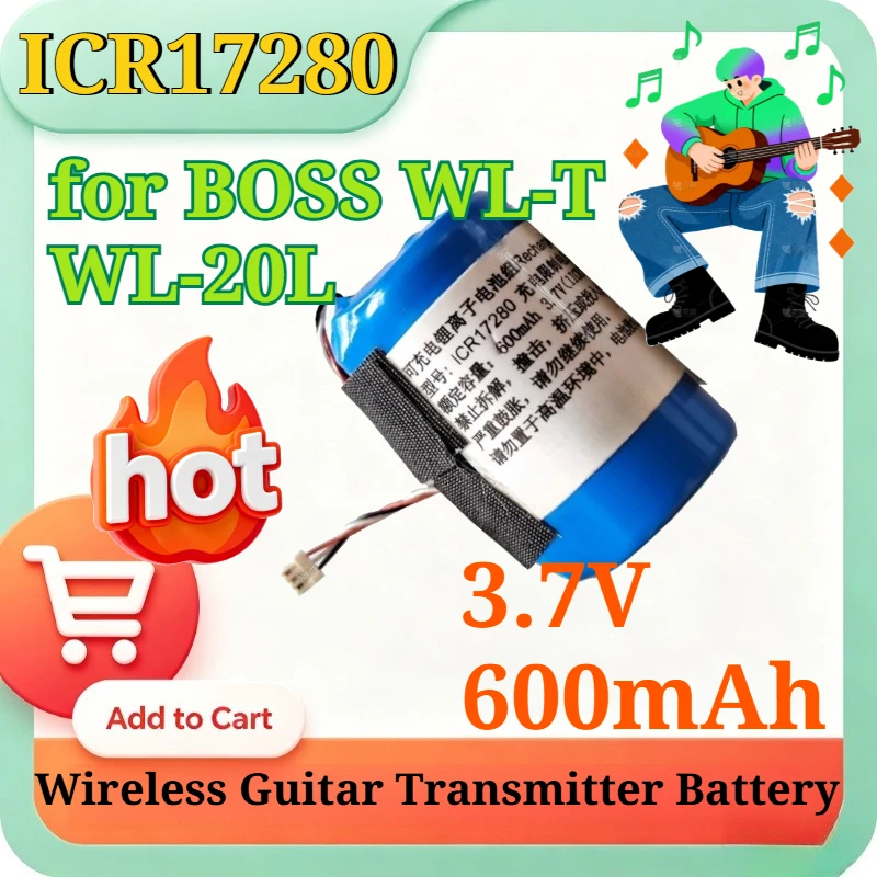 

New ICR17280 3.7V 600mAh Replacement Li-ion Battery for BOSS WL-T WL-20L Wireless Guitar Transmitter Battery Accessories Quality