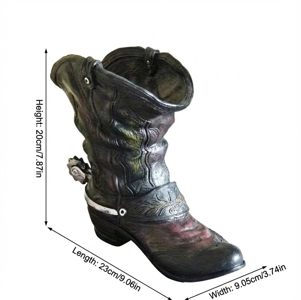 1pc Western Cowboy Boot Planter | Vintage Distressed Decor with Silver Spur | 20cm | Rustic Farmhouse Style Succulent Container